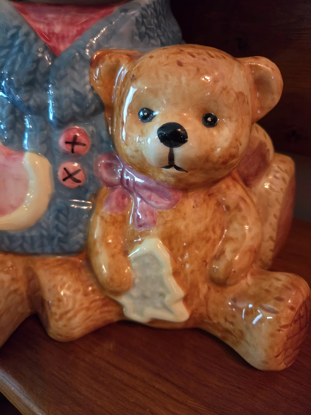 Vintage Papa Teddy Bear And Baby Cookie Jar Cottage Core Grandma